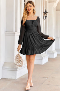 Wenrine Black Mesh Ruffle Party Mini Dress