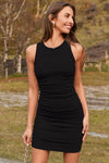 Wenrine Black Sleeveless Ruched Tank Mini Dress