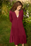 Wenrine Burgundy Button Down Collared Maxi Dress