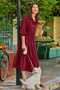 Wenrine Burgundy Button Down Collared Maxi Dress