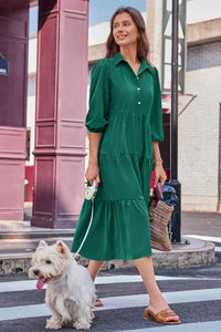 Wenrine Dark Green Button Down Collared Maxi Dress