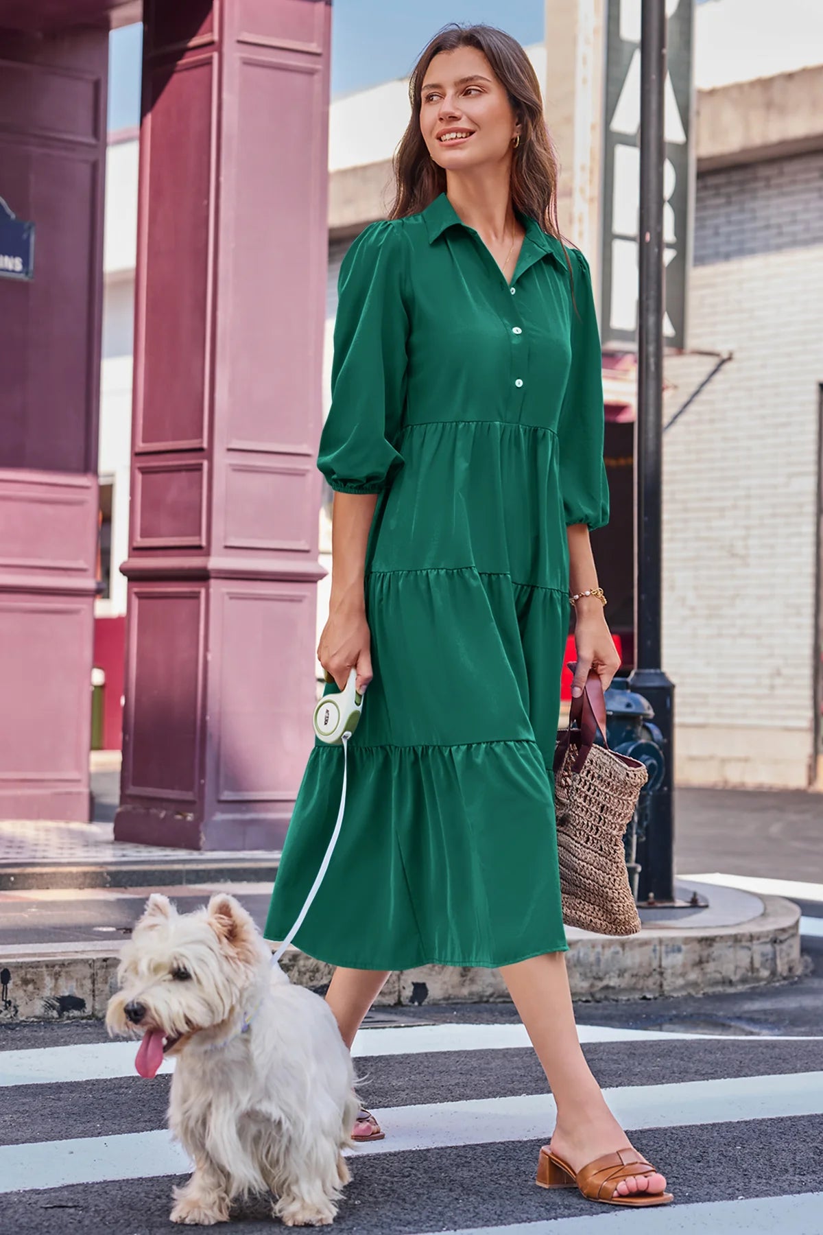 Wenrine Dark Green Button Down Collared Maxi Dress