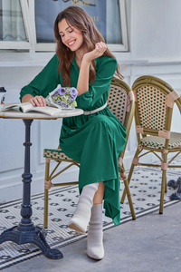 Wenrine Dark Green Button Down Collared Maxi Dress