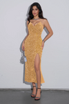Wenrine Gold High Slit Sparkly Sequin Dress