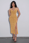 Wenrine Gold High Slit Sparkly Sequin Dress
