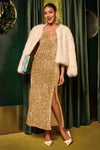Wenrine Gold High Slit Sparkly Sequin Dress