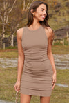 Wenrine Khaki Sleeveless Ruched Tank Mini Dress