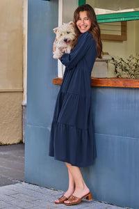Wenrine Navy Button Down Collared Maxi Dress