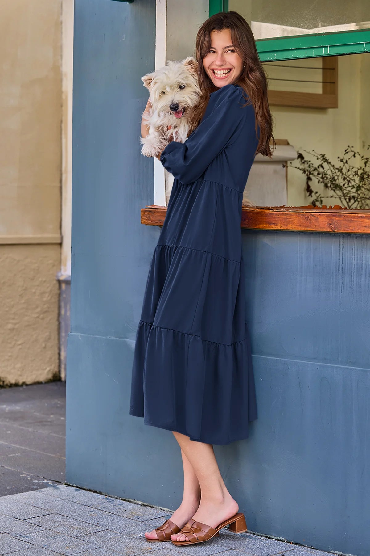 Wenrine Navy Button Down Collared Maxi Dress