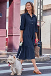 Wenrine Navy Button Down Collared Maxi Dress