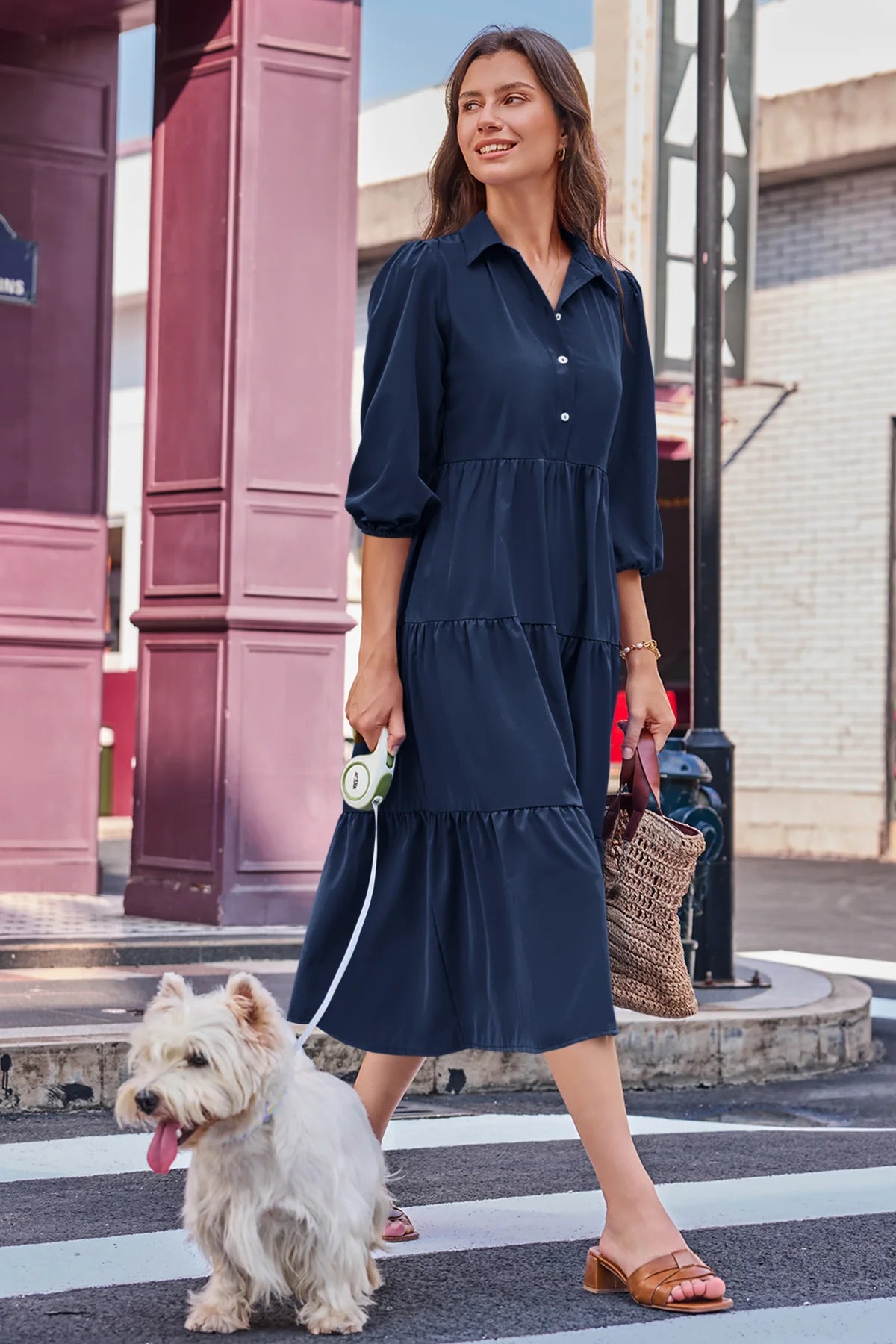 Wenrine Navy Button Down Collared Maxi Dress