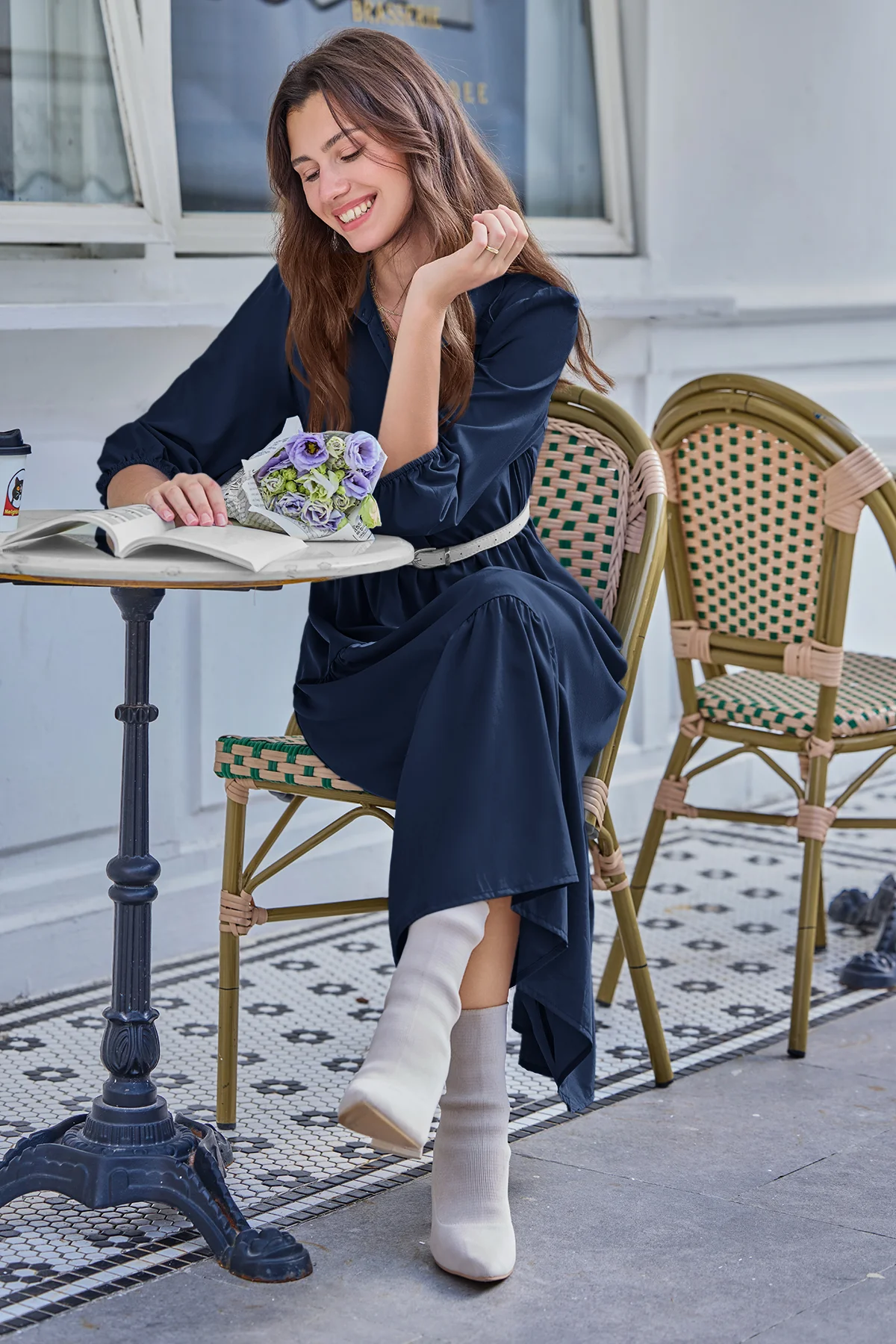 Wenrine Navy Button Down Collared Maxi Dress