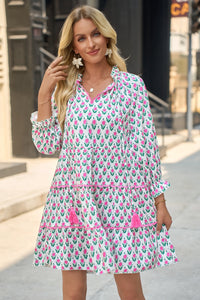 Wenrine Pink Floral V Neck Babydoll Dress