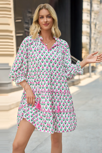 Wenrine Pink Floral V Neck Babydoll Dress