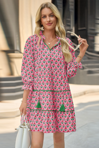 Wenrine Red Floral V Neck Babydoll Dress