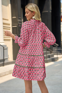 Wenrine Red Floral V Neck Babydoll Dress