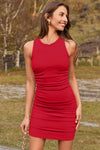 Wenrine Red Sleeveless Ruched Tank Mini Dress