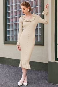 Wenrine Womens Apricot Bodycon Sweater Midi Dresses