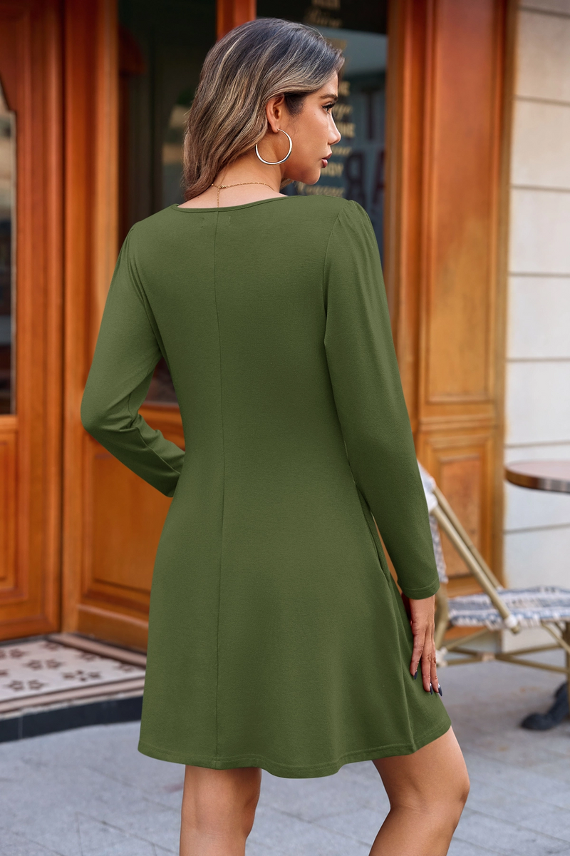 Wenrine Womens Army Green Long Sleeve T Shirt Mini Dresses