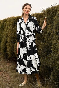 Wenrine Womens Black Button Down Floral Maxi Dress