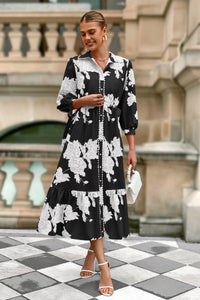 Wenrine Womens Black Button Down Floral Maxi Dress