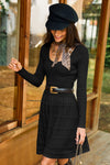Wenrine Womens Black Long Sleeve Crochet Sweater Dress