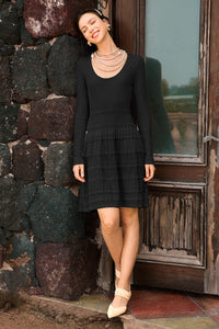 Wenrine Womens Black Long Sleeve Crochet Sweater Dress