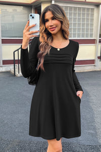 Wenrine Womens Black Long Sleeve T Shirt Mini Dresses