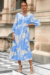 Wenrine Womens Blue Button Down Floral Maxi Dress