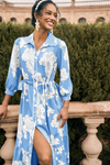 Wenrine Womens Blue Button Down Floral Maxi Dress