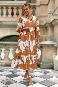Wenrine Womens Brown Button Down Floral Maxi Dress