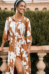 Wenrine Womens Brown Button Down Floral Maxi Dress