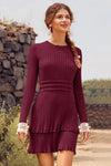 Wenrine Womens Burgundy Long Sleeve Sweater Mini Dress