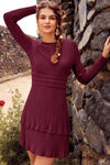 Wenrine Womens Burgundy Long Sleeve Sweater Mini Dress