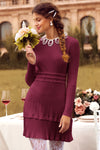 Wenrine Womens Burgundy Long Sleeve Sweater Mini Dress