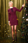 Wenrine Womens Burgundy Long Sleeve Sweater Mini Dress