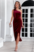 Wenrine Womens Burgundy One Shoulder Velvet Dresses