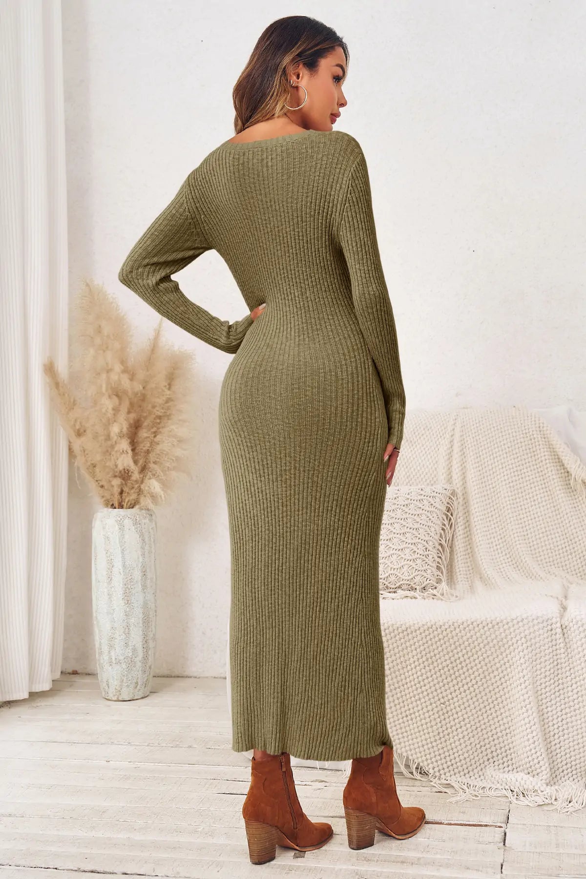 Wenrine Womens Camel Sweater Maxi Dress