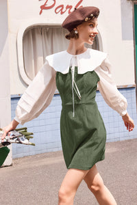 Wenrine Womens Dark Green Corduroy Overall Mini Dress