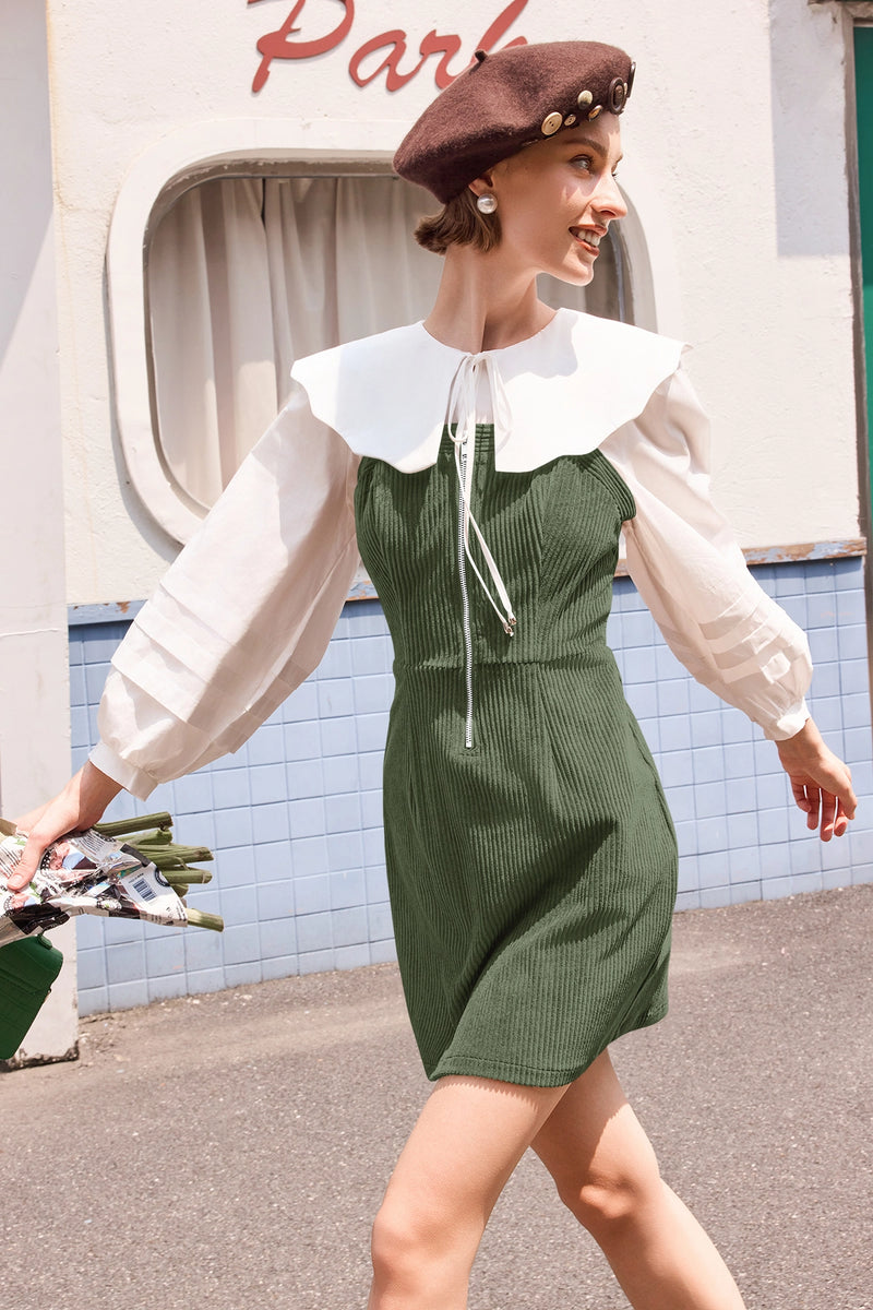 Wenrine Womens Dark Green Corduroy Overall Mini Dress