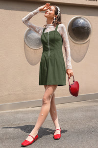 Wenrine Womens Dark Green Corduroy Overall Mini Dress