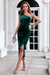 Wenrine Womens Dark Green One Shoulder Velvet Dresses