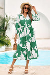 Wenrine Womens Green Button Down Floral Maxi Dress