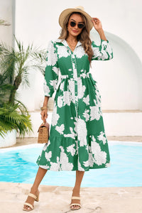 Wenrine Womens Green Button Down Floral Maxi Dress