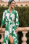 Wenrine Womens Green Button Down Floral Maxi Dress