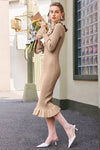 Wenrine Womens Khaki Bodycon Sweater Midi Dresses