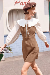 Wenrine Womens Khaki Corduroy Overall Mini Dress