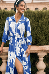 Wenrine Womens Navy Button Down Floral Maxi Dress