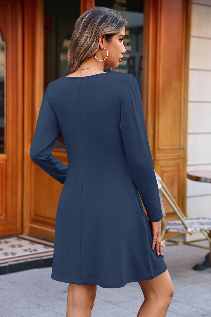 Wenrine Womens Navy Long Sleeve T Shirt Mini Dresses