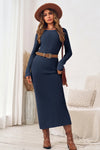 Wenrine Womens Navy Sweater Maxi Dress